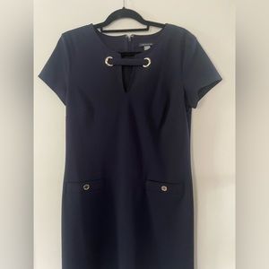 Tommy Hilfiger navy blue and gold accent dress. Size 10.